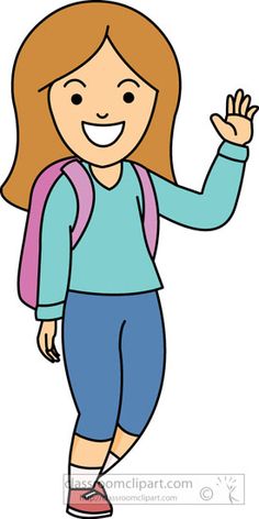 Girl with backback waving clipart » Clipart Station.