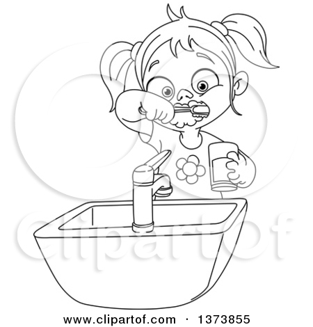 Clipart Woman Brush Teeth Black.