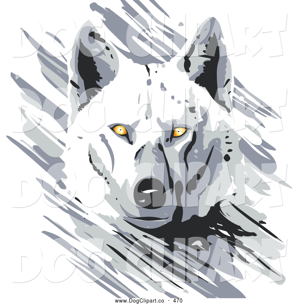 Vector Clip Art of a Cute Majestic White Wolf with Bright Yellow.