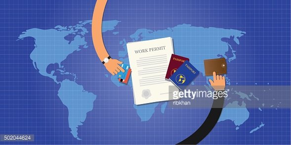 work permit application document passport id card Clipart.