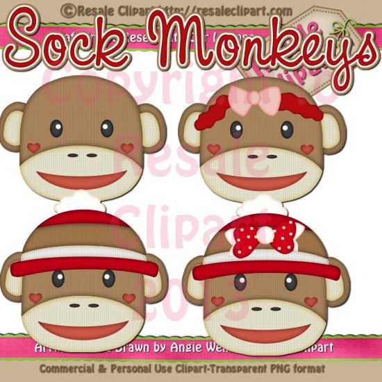 Sock Monkey Clipart Digital ZIP File Download by MaddieZee.