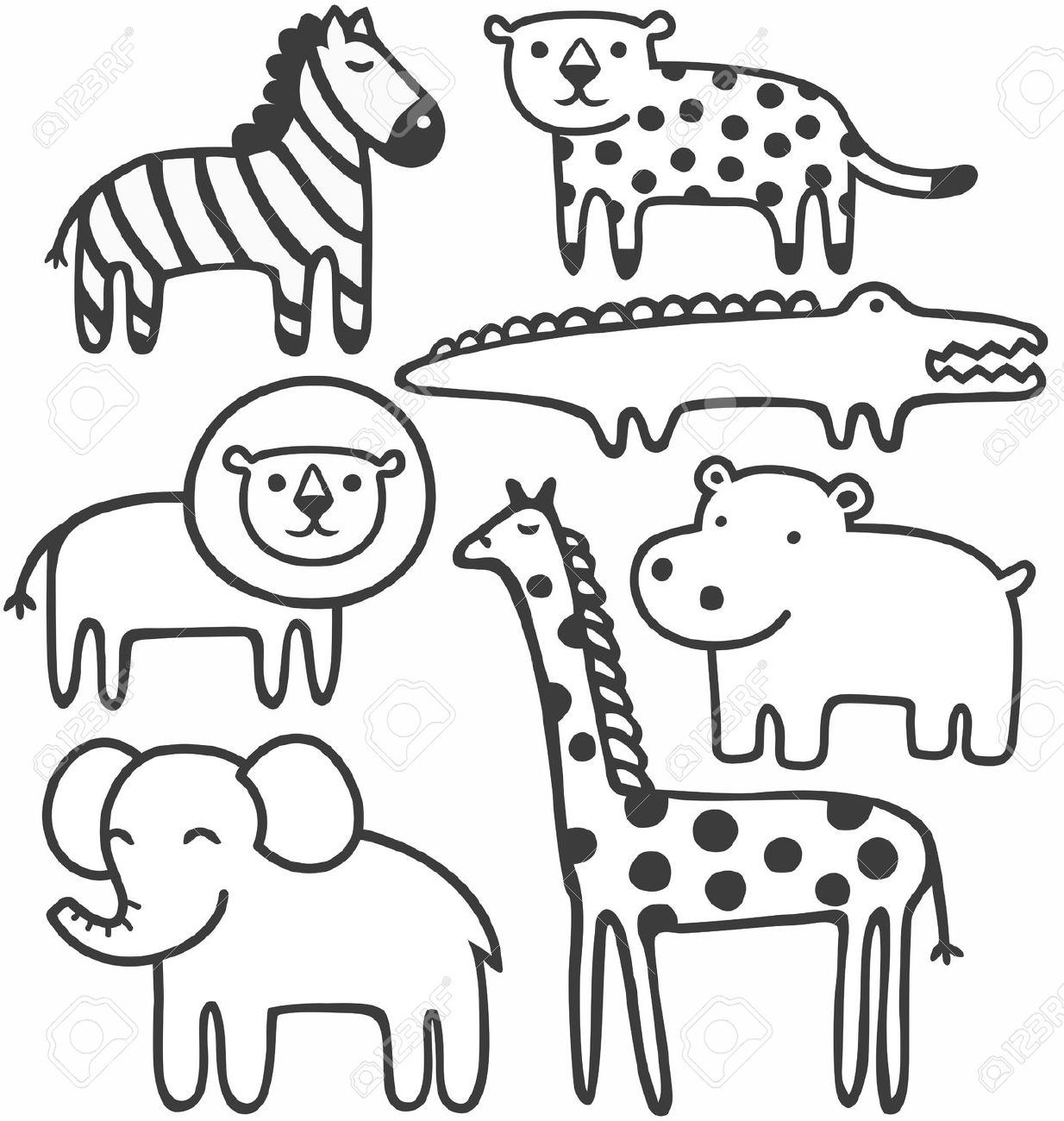 Zoo Animals Black And White Clipart.