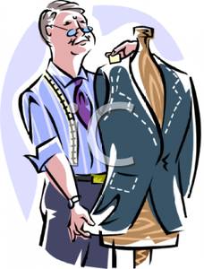 A Colorful Cartoon of a Male Tailor Making Adjustments To a.