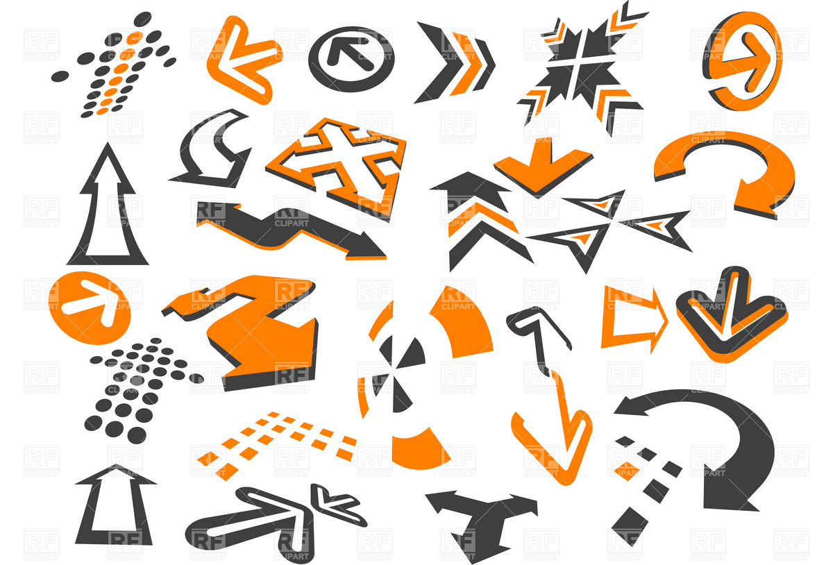 Arrows in different styles and shapes on the white Stock Vector Image.