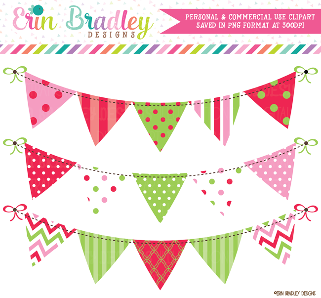 Christmas Red Green Pink Bunting Clipart.