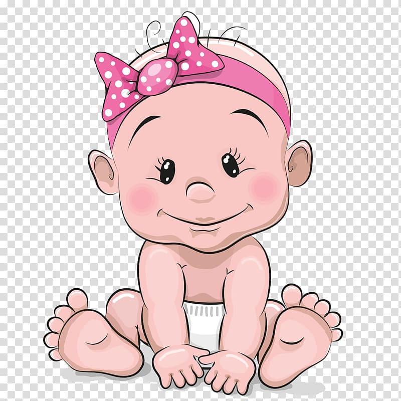 Infant Girl Cartoon Illustration, Cute baby girl, animated.