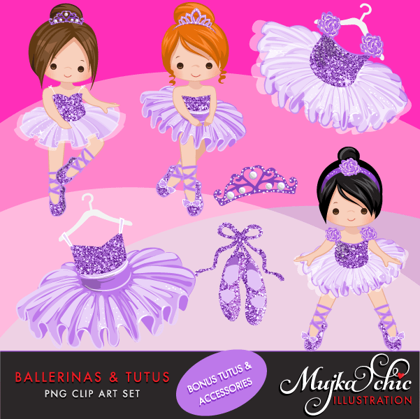 Ballerinas and Tutus Purple Glitter Clipart.