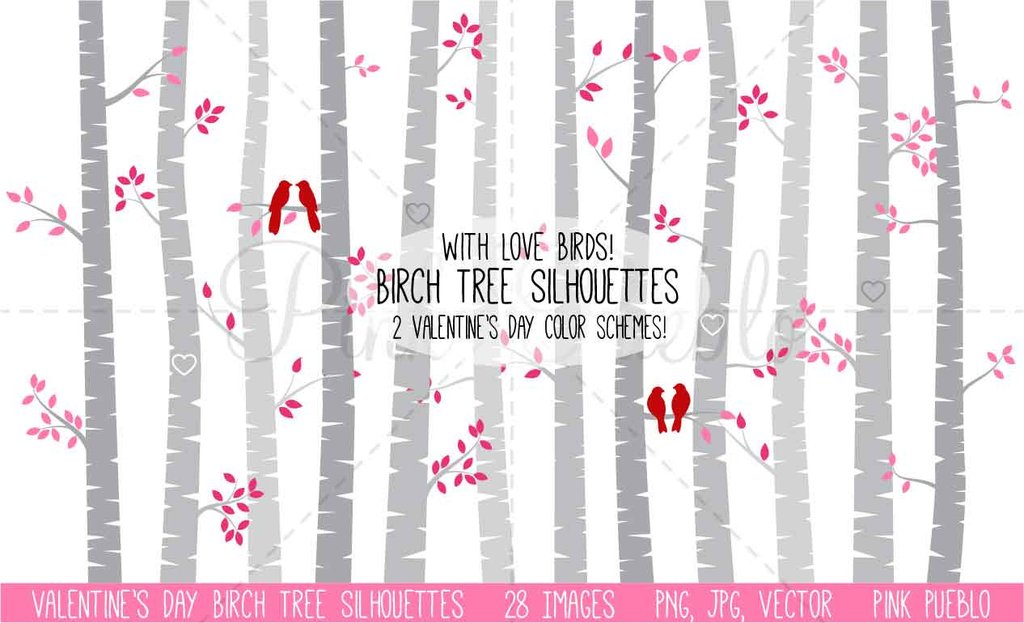 Valentine\'s Day Birch Trees Clipart and Vectors.