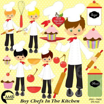 Chef Clipart, Kitchen Clipart, Boys Baking Clipart, Cooking Images, AMB.