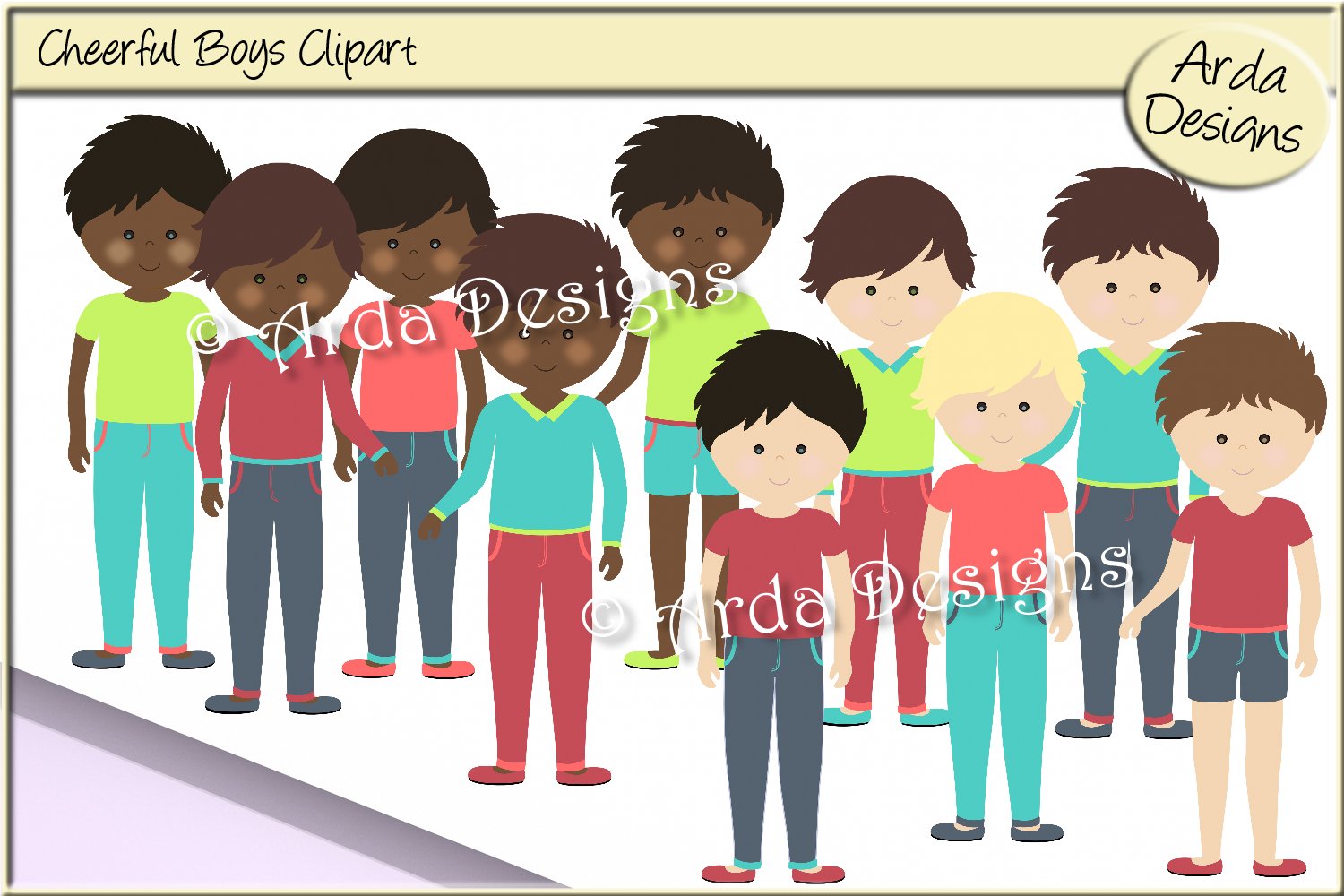 Cheerful Boys Clipart.