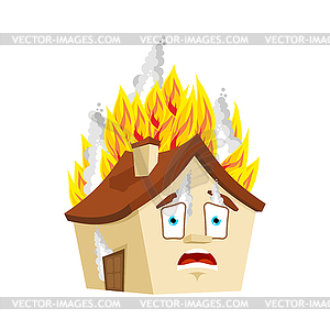 House Fire . burning Home Cartoon Style. Building.