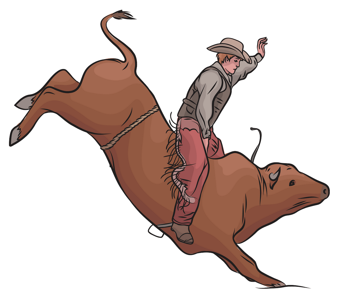 Cowboy Riding a Bull clipart. Free download..