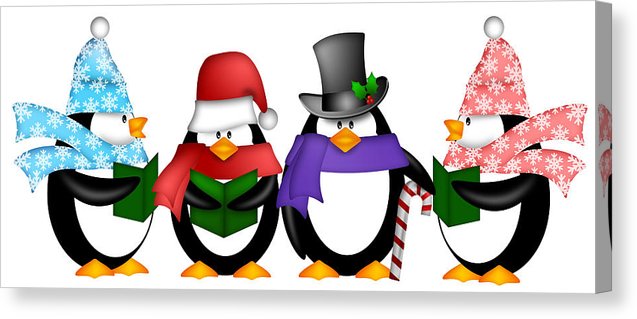 Penguins Singing Christmas Carol Cartoon Clipart Canvas Print.