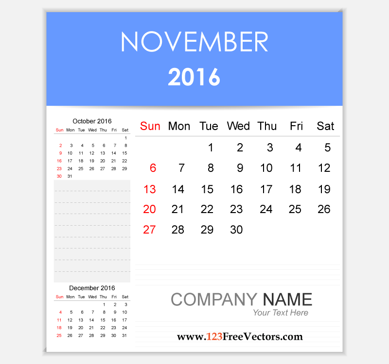 Editable Calendar November 2016.