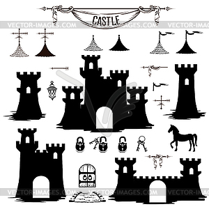 Set of silhouettes of castle towers.