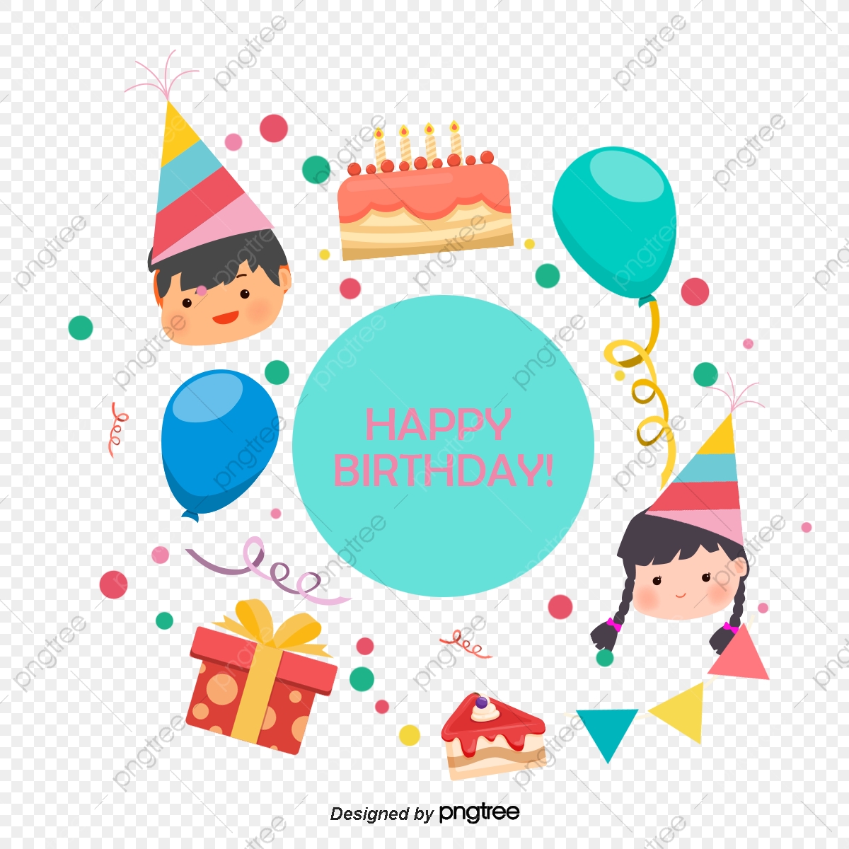 Vector Hand Drawn Cartoon Kids Celebrate Birthday, Cartoon Clipart.