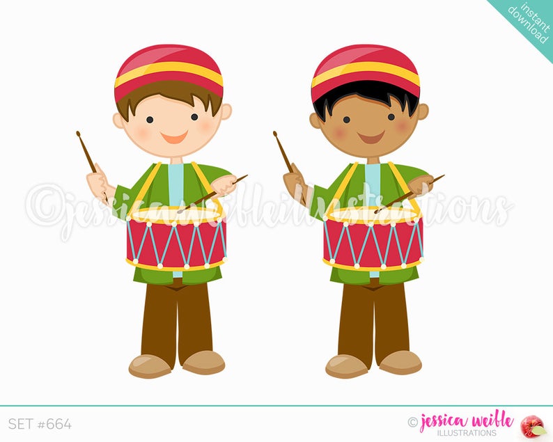 Christmas Drummer Boy Cute Digital Clipart, Cute Boy Drummer Clip art,  Christmas Graphics, Christmas Clipart, Drummer Boy Illustration, #664.