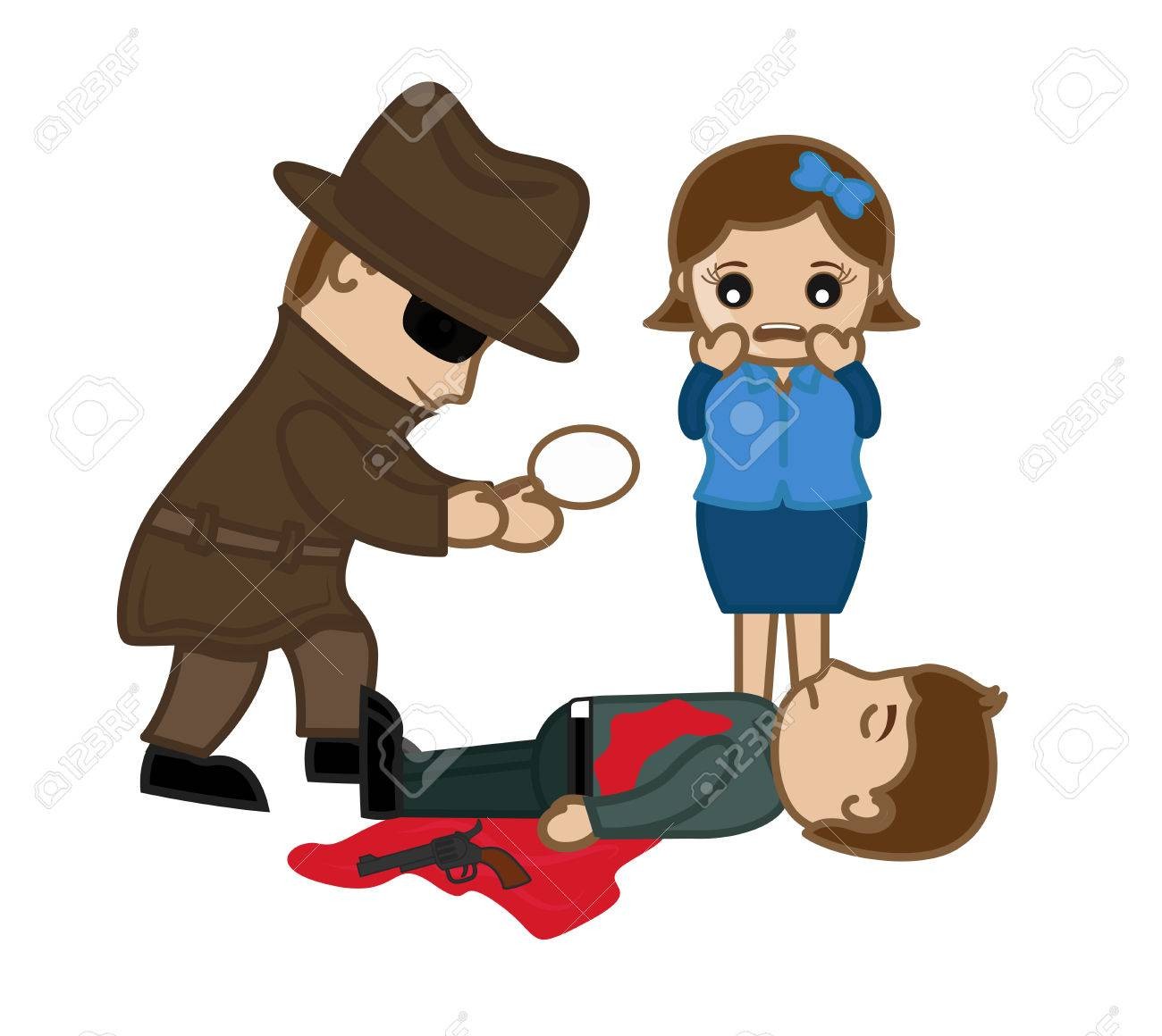 On Dead Body Clipart 64173774 Girl Shocked And Detective Agent.