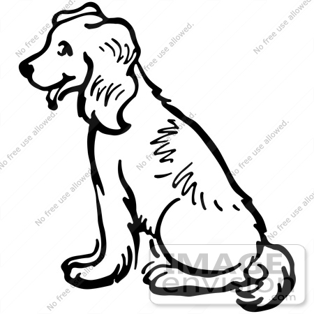 Clipart Of A Happy Sitting Dog In Black And White.