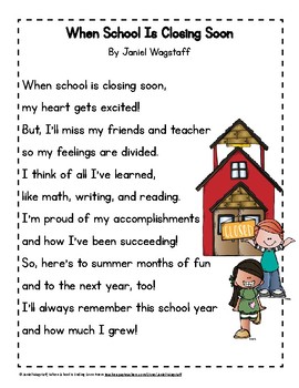 FREE End of School Year Poem w Melonheadz Clipart Gr. 1.