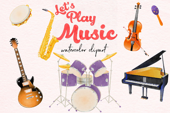 Watercolor Instruments Clipart, Musical Instruments.