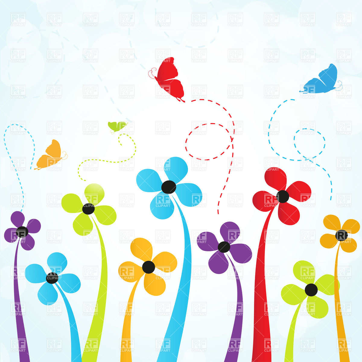 Simple flowers and butterflies Stock Vector Image.