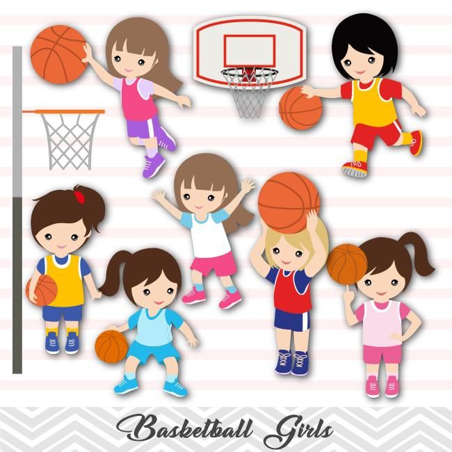 Girls Basketball Digital Clip Art, Sport Girls Basketball.