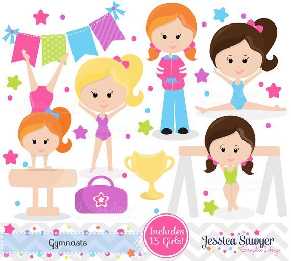 INSTANT DOWNLOAD, Gymnastics Clipart clip art, girls little tumbler.