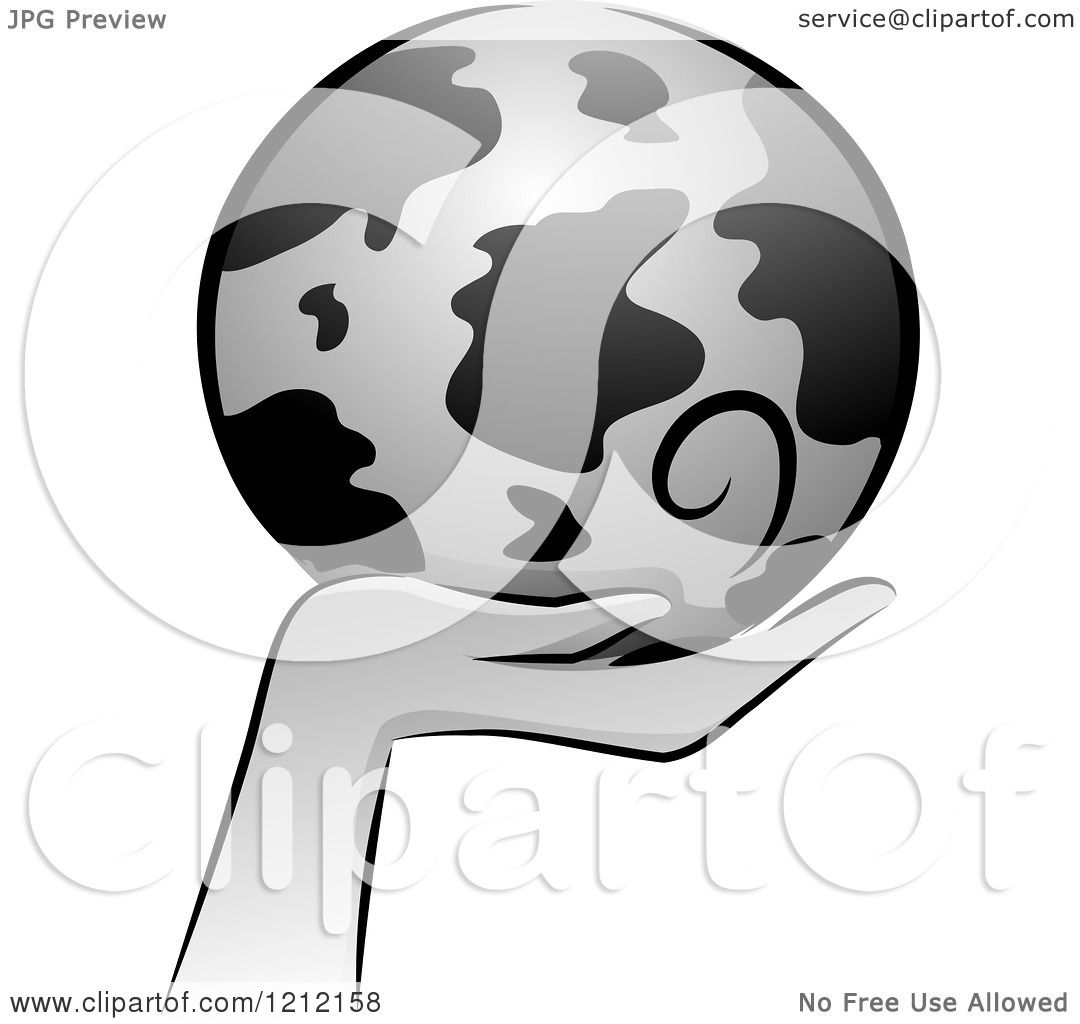 Cartoon of a Grayscale Whimsical Hand Holding Earth.