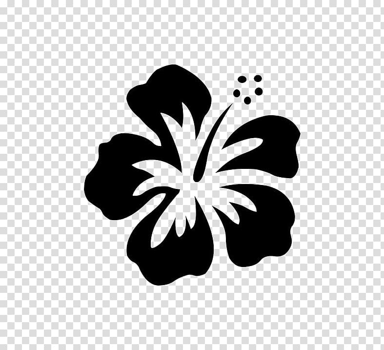 Black and white hibiscus flower illustration, Hawaiian.