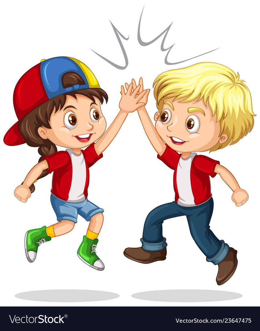 Boy and girl high five vector image.