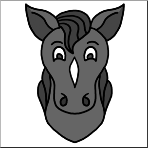 Clip Art: Cartoon Animal Faces: Horse Grayscale I abcteach.