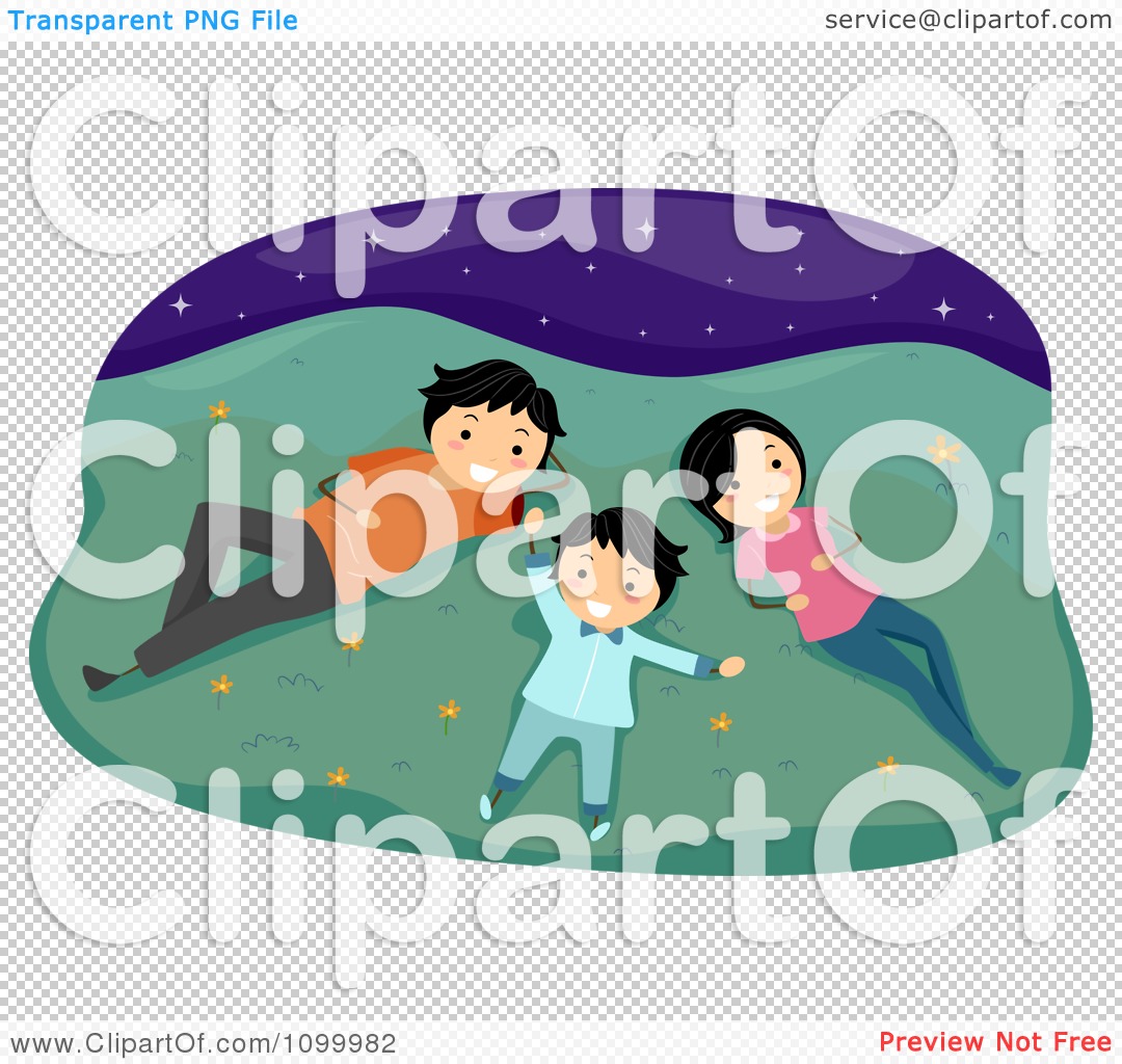 Clipart Happy Family Laying In Grass And Gazing At Stars.