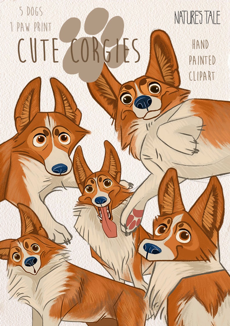 Dog Clipart, Corgies Clipart, Pets Clipart, Cute Dogs Clipart, Puppies  Clipart, Cartoon Clipart, Digital Clipart, Animals Clipart.