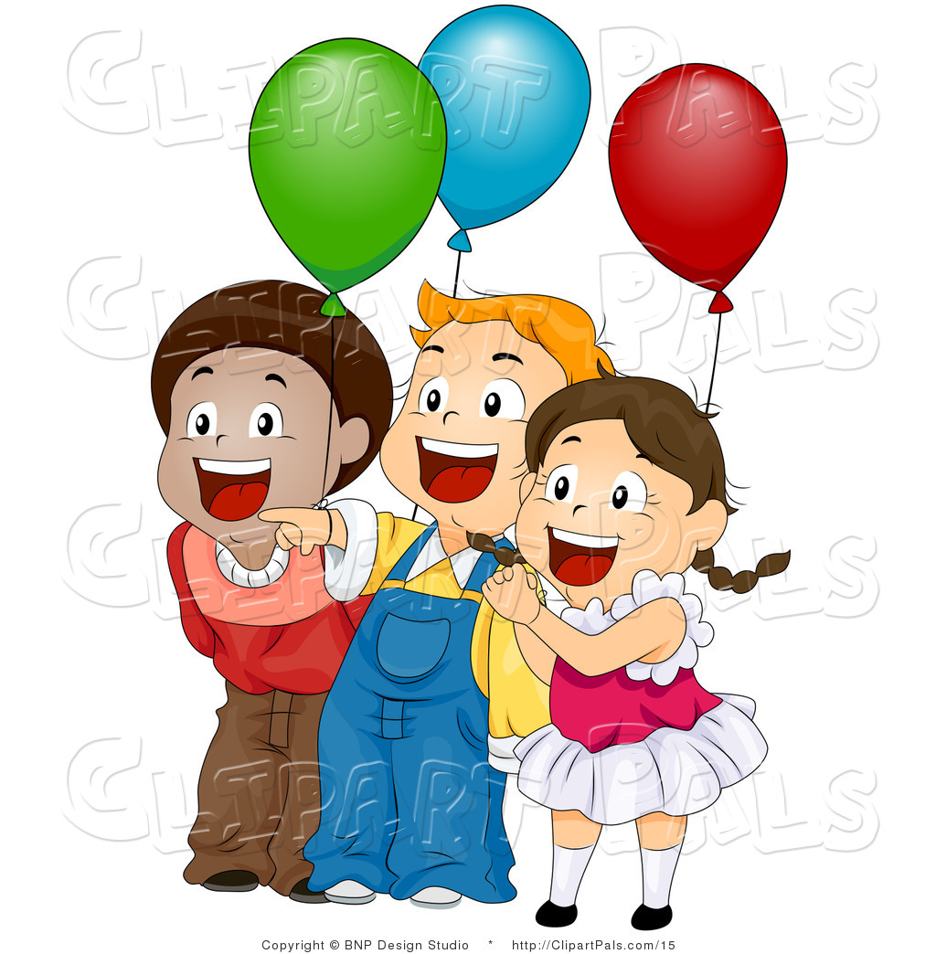 Children With Balloons Clipart.