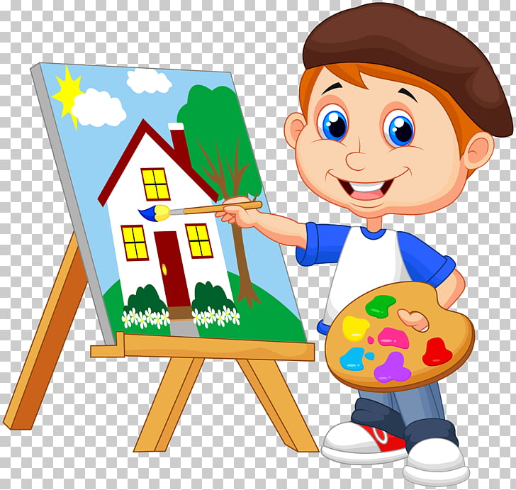 Painting Art Drawing, kids cartoon, boy painting house.