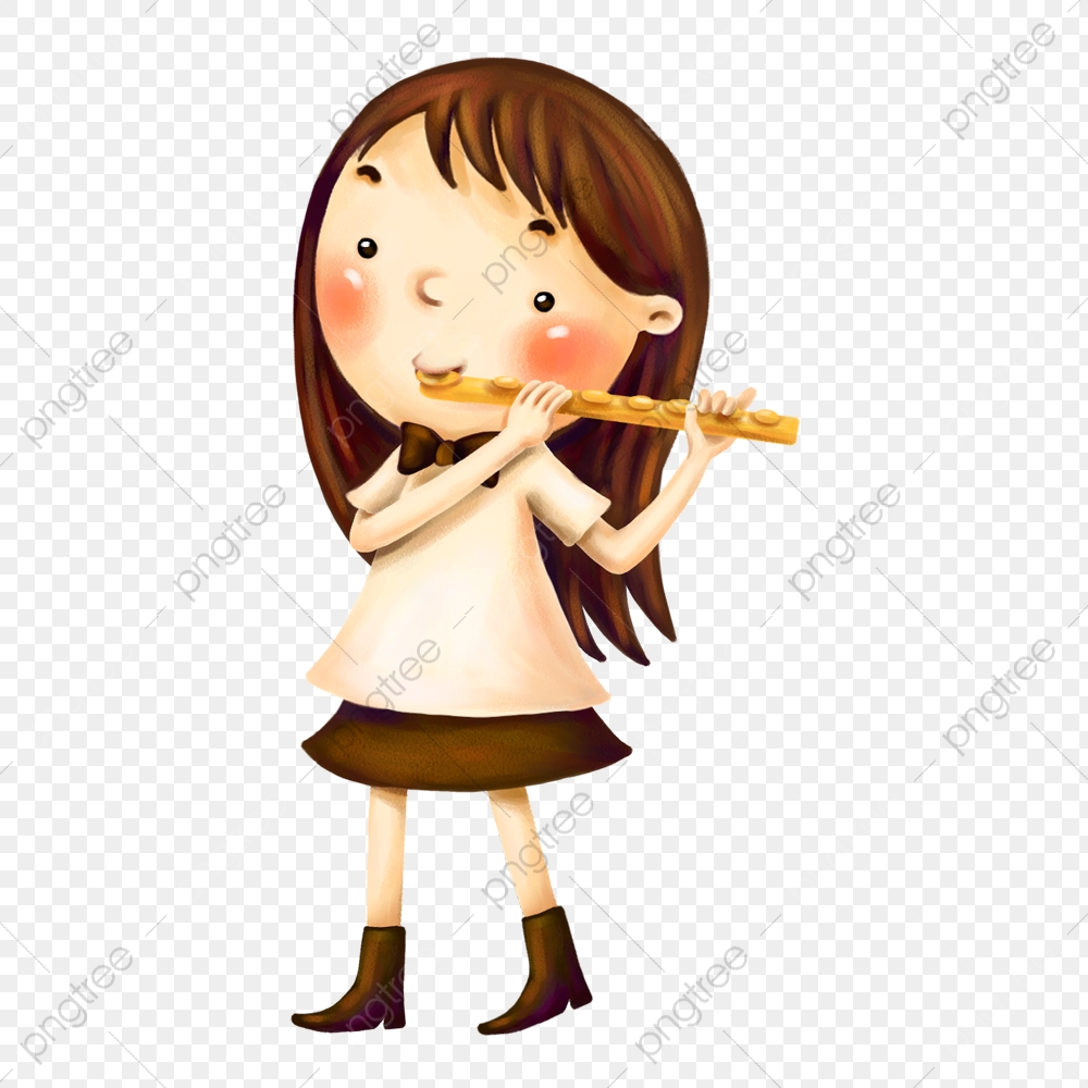 The Little Girl With A Flute, Flute Clipart, Little Girl, Flute PNG.