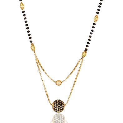 Gems Collection Round Black rubby Gold Plated Jewellery Mangalsutra Pendant  Necklace with Chain for Girls and Women..