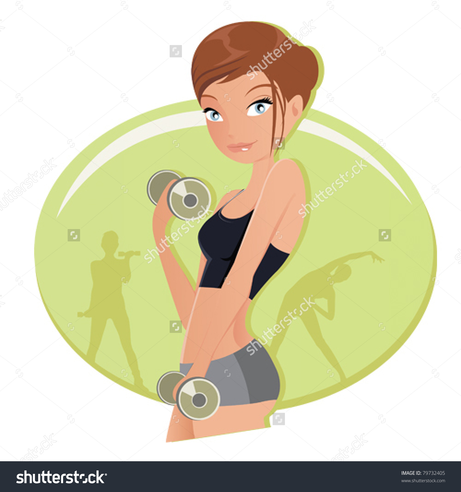 Illustration Fitness Woman Working Out Dumbbells Stock Vector.