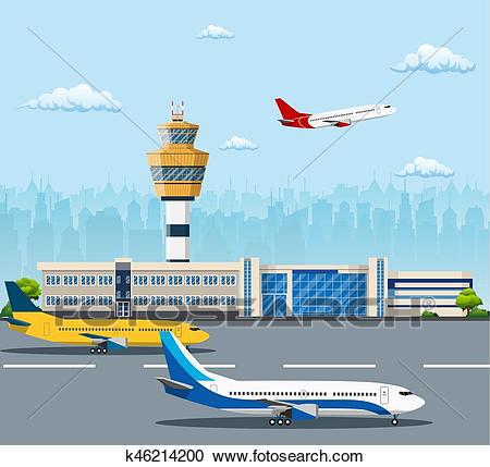 Airport building and airplanes Clipart.