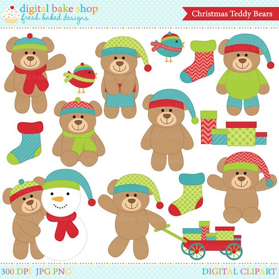 christmas bears clipart clip art digital.