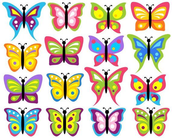 Colorful Butterflies Clip Art Set, Bugs Clipart, Digital Clip Art.