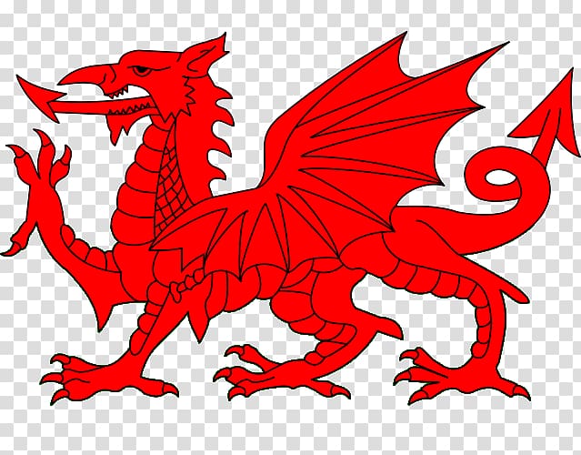 Red dragon illustration, Flag of Wales Uther Pendragon Welsh.