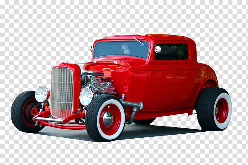 Vintage red hot rod car, Street Rod Car 1932 Ford Auto show.