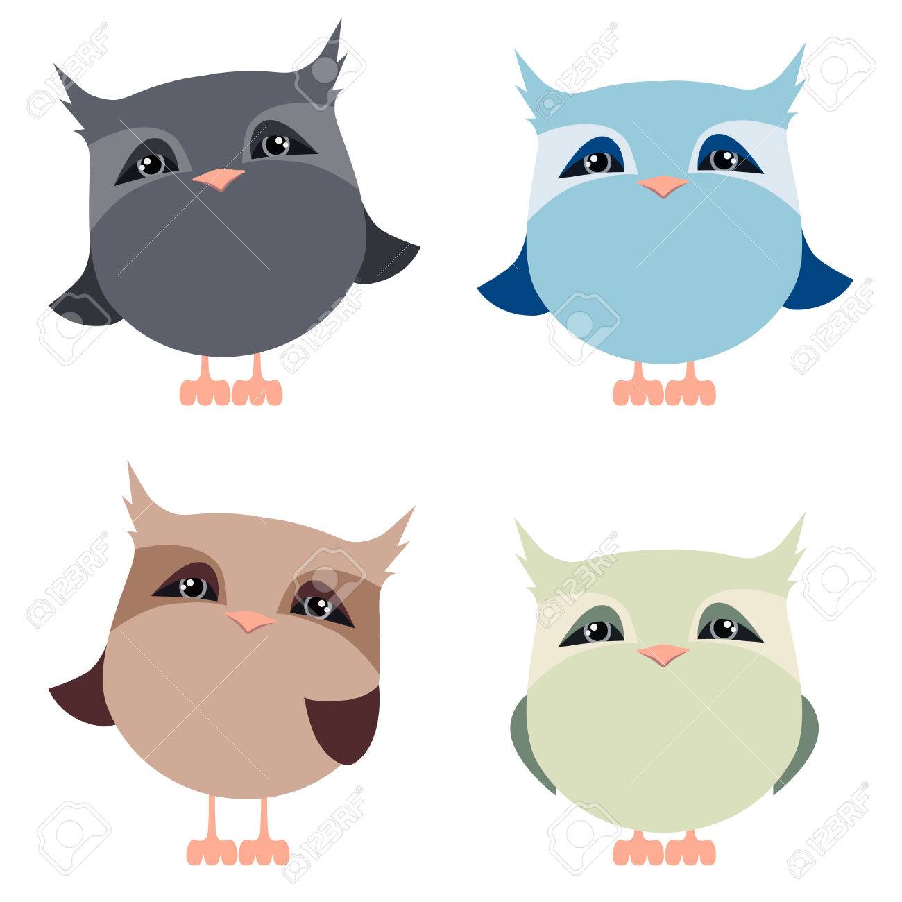 Vector Clipart Set cartoon owls. Lovely pets. Birds.