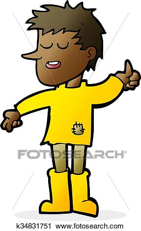 Cartoon poor boy with positive attitude Clipart.