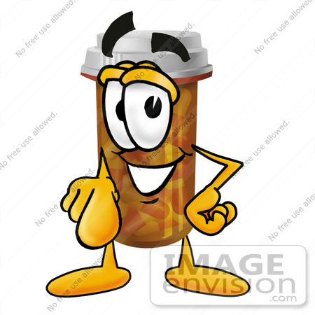 Clip Art Graphic of a Medication Prescription Pill Bottle Cartoon.