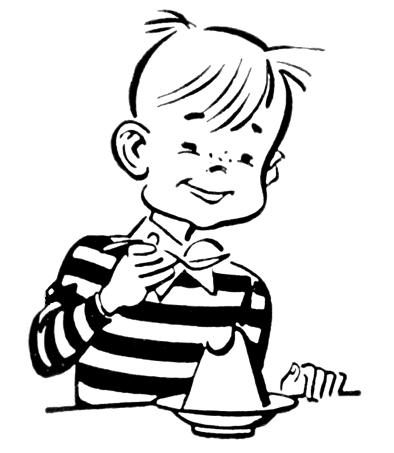 Clipart Retro Boy Black White.