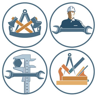 Handwerker Zeichen, Schlosser, Schreiner, Zimmermann Clipart.