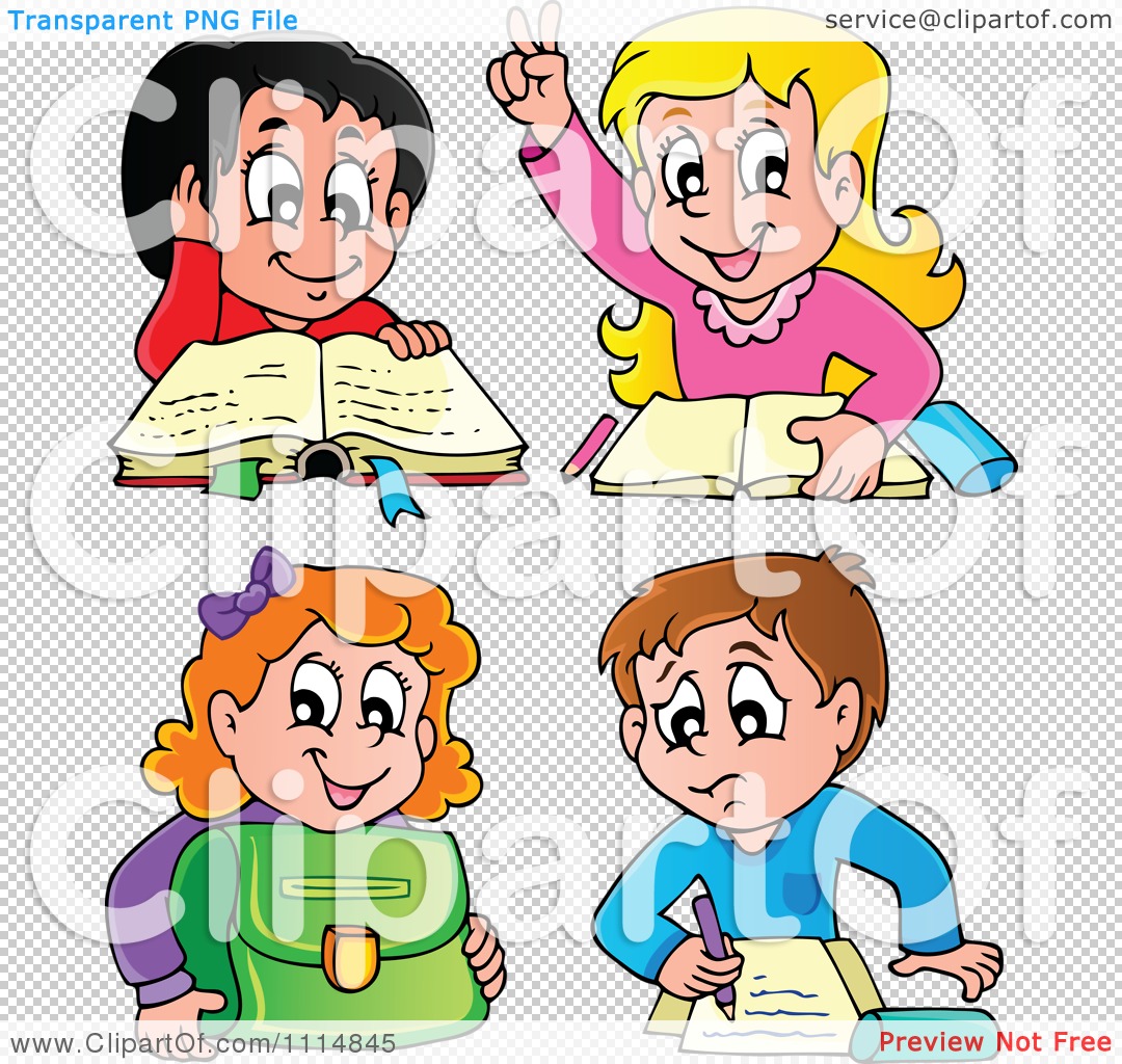 Clipart School Children Reading And Doing Homework.